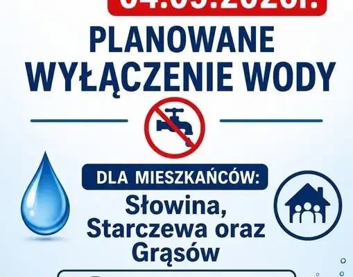 Planowana przerwa w dostawie wody w Słowinie, Starczewie i Grąsach