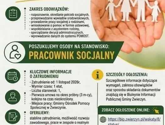 GOPS w Zwierzynie szuka pracownika socjalnego. Aplikacje do 15 października