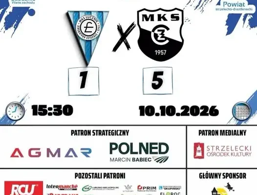 MKS Łucznik Strzelce Krajeńskie przegrywa 1:5 z Czarnymi Żagań