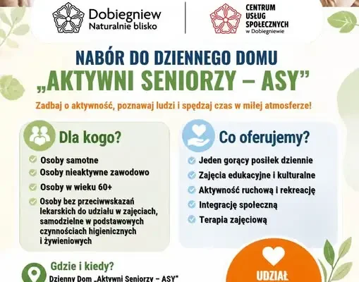 Dobiegniew: Dzienny Dom „Aktywni Seniorzy – ASY” zaprasza – nabór do 15 listopada